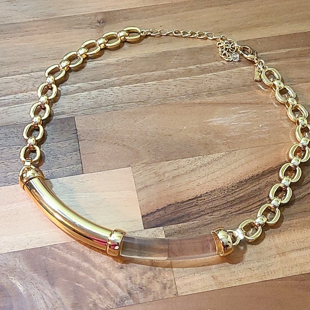 WHBM Gold and Clear Modern Necklace